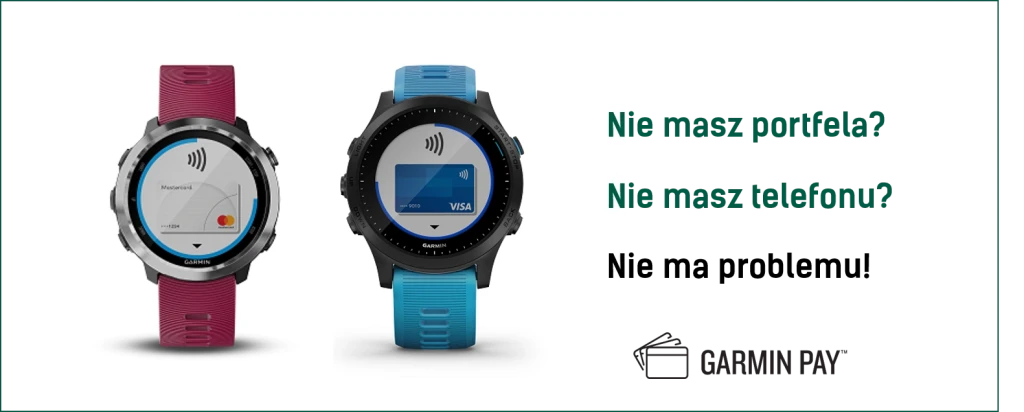 Obraz z dwoma zegarkami Garmin Pay i hasłem