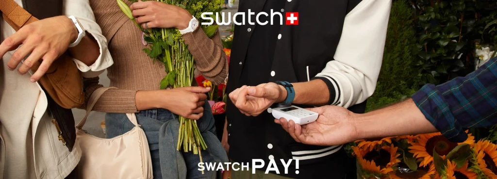Baner reklamowy SwatchPAY! pokazujący proces płatności